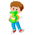 cute child holding balloon with number three