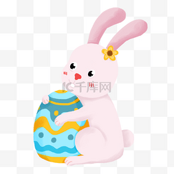 画彩蛋的小兔子图片_复活节抱着彩蛋的兔子