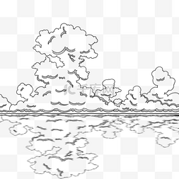 素描春景图片_黑白素描天气雕刻风格海面云朵
