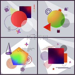 灰色线条背景图片_具有抽象图案的海报集由紫色方块