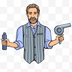 美容院简笔画图片_大胡子理发师波普风格