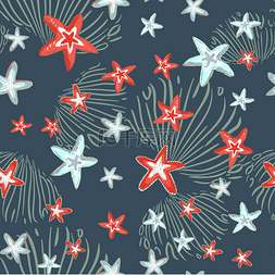 抽象海星图片_无缝图案与手绘海星。水下抽象背
