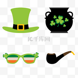 绿帽子免抠图图片_圣帕特里克节绿帽锅眼镜吸烟管