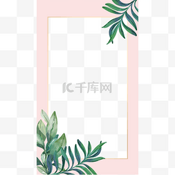 文本边框长方形图片_植物ins粉色边框