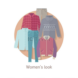 裤子毛衣图片_女性的视觉矢量概念平面设计秋季