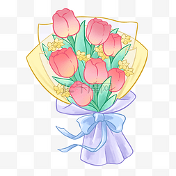 植物手绘粉色图片_手绘郁金香花束