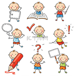 儿童阅读png图图片_小男孩用不同的符号和对象