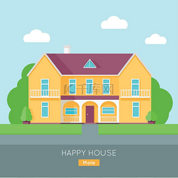 房地产横幅图片_Happy House with Terrace Banner Poster Templa