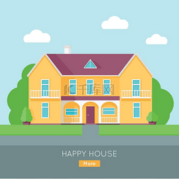 建设banner图片_Happy House with Terrace Banner Poster Templa