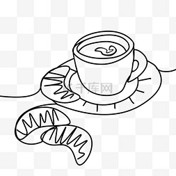 抽象线条画面包与咖啡杯