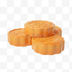 瓷碗月饼图片_橙色C4D立体中秋月饼
