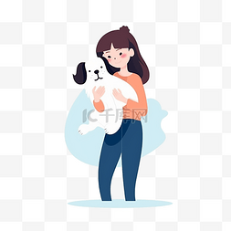 遛弯卡通图片_抱着小狗的女孩卡通