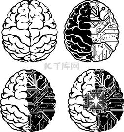 机电图标图标图片_设置的四个一条彩色电子大脑.
