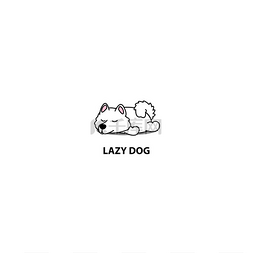 卡通睡觉的狗图片_懒狗, 可爱的萨摩耶小狗睡觉图标,