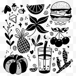 黑白创意黑白画图片_果蔬食物黑白单线涂鸦