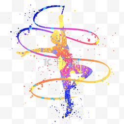 彩色几何剪影图片_女性艺术体操动作抽象风格