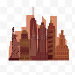 棕色简约繁华纽约城市剪影