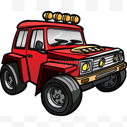 手绘汽车发动机图片_卡通红色吉普车的例证。孤立。彩