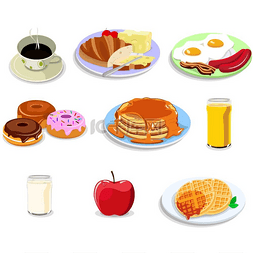 剪纸咖啡图片_早餐食物插图图标集的矢量插图