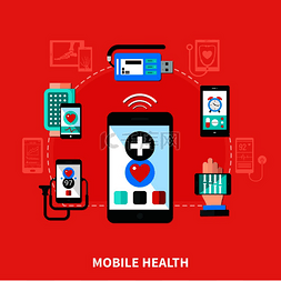 医疗广告矢量图图片_数字健康移动可穿戴设备检查心率