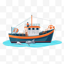 卡通手绘渔船船只