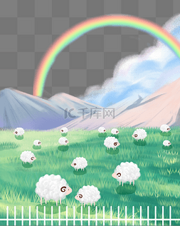 春天小羊吃草草原风景