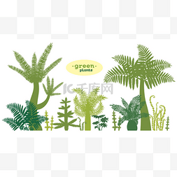 绿色的森林卡通图片_套绿色的植物.