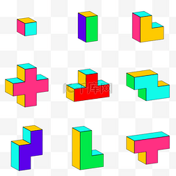 图形几何图形图片_撞色立体几何俄罗斯方块