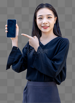 商业图片_女性指着手机