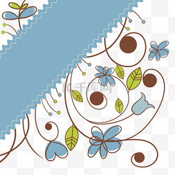 标签页样式图片_花卉植物抽象蓝色几何线稿