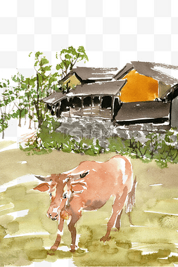 田园风景图片_草地上的牛