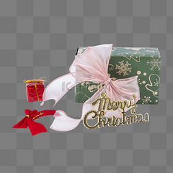 素材包含节日素材图片_圣诞节礼物喜庆绿色花纹蝴蝶结节