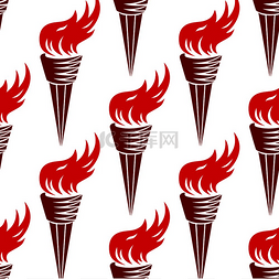 红色背景点缀图片_无缝的古希腊燃烧火炬图案，带有