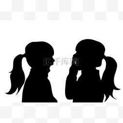小女孩剪影卡通图片_在白色背景的两个小女孩的向量剪