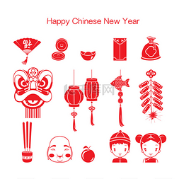 手绘新年图标图片_中国农历新年的图标集单色