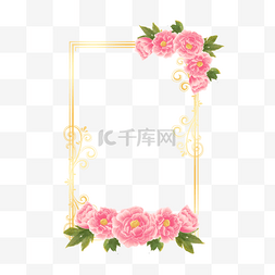 水彩花卉金色图片_牡丹婚礼边框方形金线