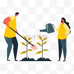志愿者种植树苗概念插画