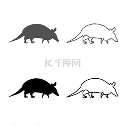 犰狳图标集灰色黑色插图平面样式