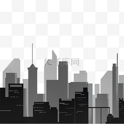 城市高楼天际线黑白灰渐变剪影