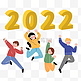 2022扁平立体字人物元旦