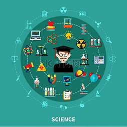 圆形科学图圆形图蓝色背景平面矢