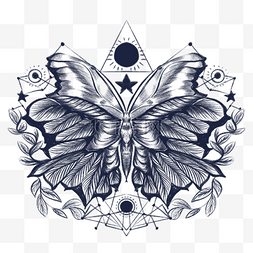 纹身线条图片_蝴蝶艺术几何纹身图案