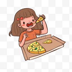 食物披萨图片_吃披萨的小女孩