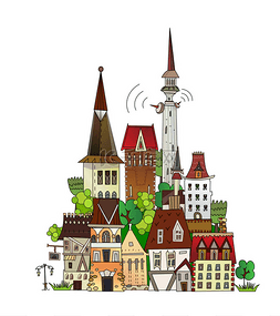 塔标志设计图片_镇图中，城市的背景下