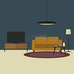 沙发平面素材图片_平面风格的客厅概念。