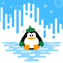 一只可爱的小企鹅戴着绿色针织羊