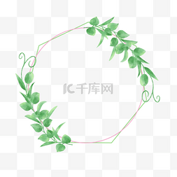 绿色树叶植物婚礼水彩边框