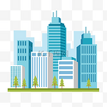 扁平风格城市建筑天际线组合绿植