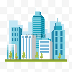 都市文艺风格轮播图片_扁平风格城市建筑天际线组合绿植