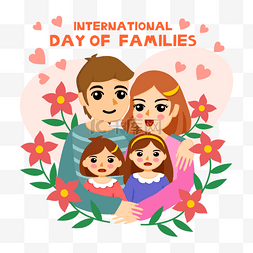 红色花儿图片_卡通国际家庭日快乐的一家人